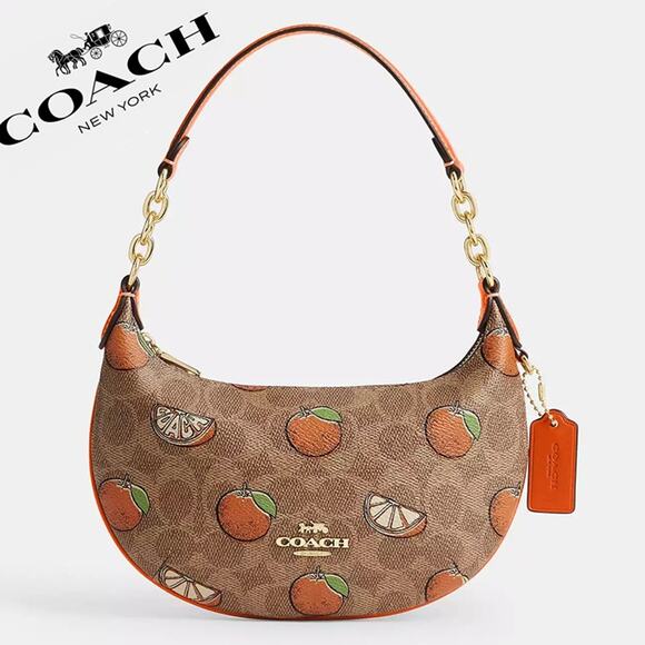 🍊Coach Mini Payton Bag In Signature Canvas With Orange Print